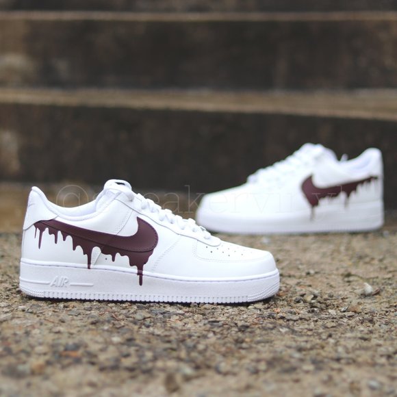 Nike Air Force 1 Low White Burgundy Paint Drip Custom NWT - Picture 7 of 9